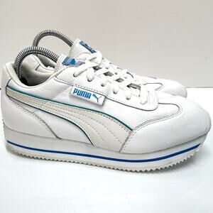 Puma Street Cat Sneakers Leather White Blue Womens Size 7 Lace Up 246780 Vintage